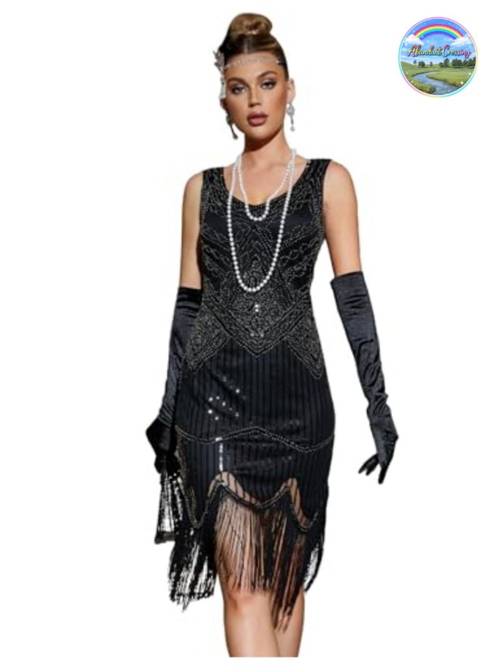 Plus Size 1920s Vintage Fringed Sequin Beaded Tassel Hem Flapper Dress